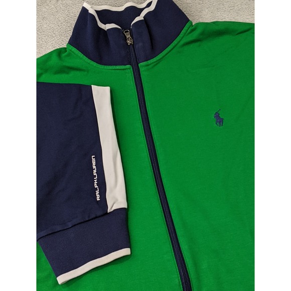 Polo Ralph Lauren Full Zip Track Jacket Green Blue White Mens Large - Picture 1 of 14
